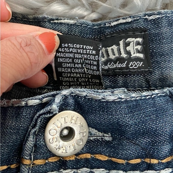 Southpole Y2K Men's Denim Shorts Size 36 Distressed Raw Hem Color Blue - Picture 12 of 12